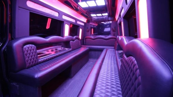 Interior of Charter Bus Company Altamonte Springs's Sprinter Limo in Altamonte Springs